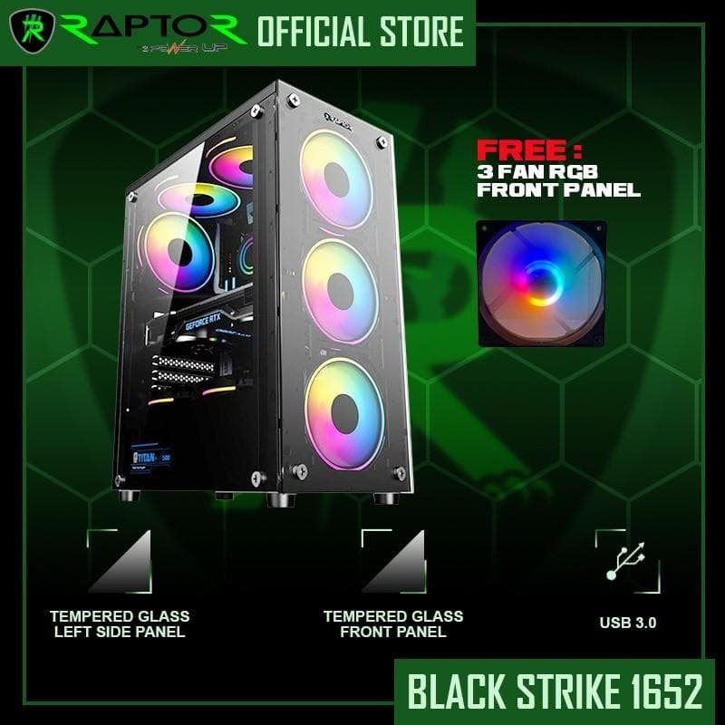 POWER UP RAPTOR Black Strike 1652 - Tempered Glass - Free 3 FAN