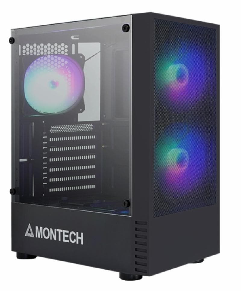 MONTECH X2 MESH (BLACK) ATX - Tempered Glass Case Free 3 Fan Rainbow