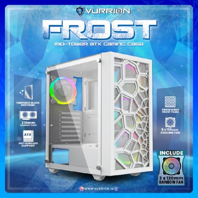 VURRION FROST FROZE EDITION - ATX, TEMPERED GLASS + 3 FAN GAMING CASING