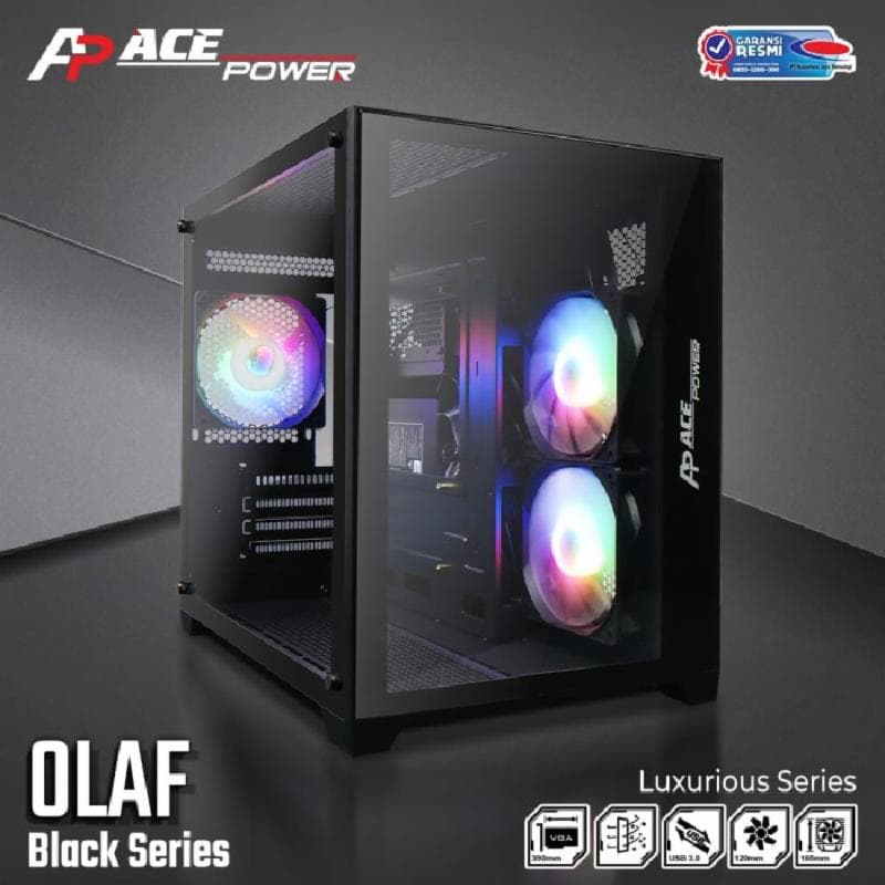 ACE POWER OLAF (BLACK) BK TG 3 FAN USB 3.0 Casing Gaming