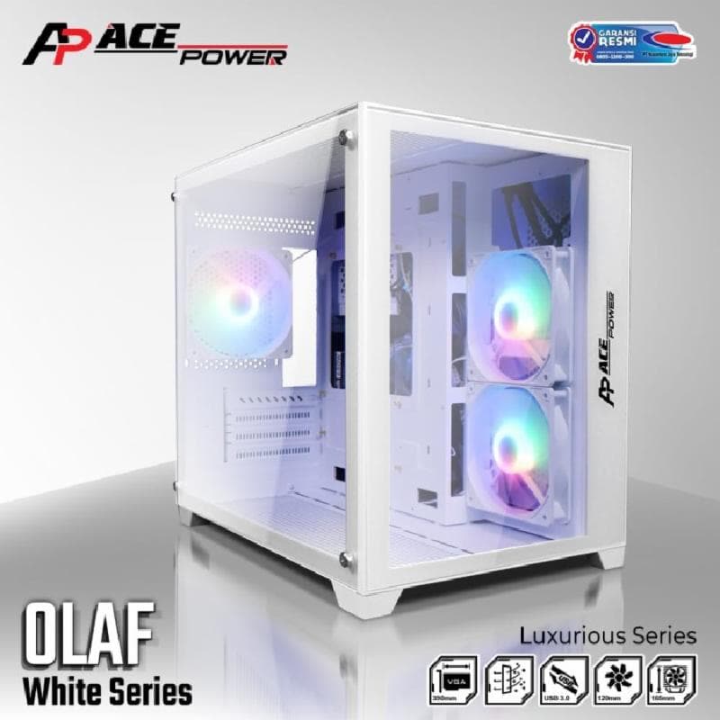 ACE POWER OLAF (WHITE) WH TG 3 FAN USB 3.0 Casing Gaming
