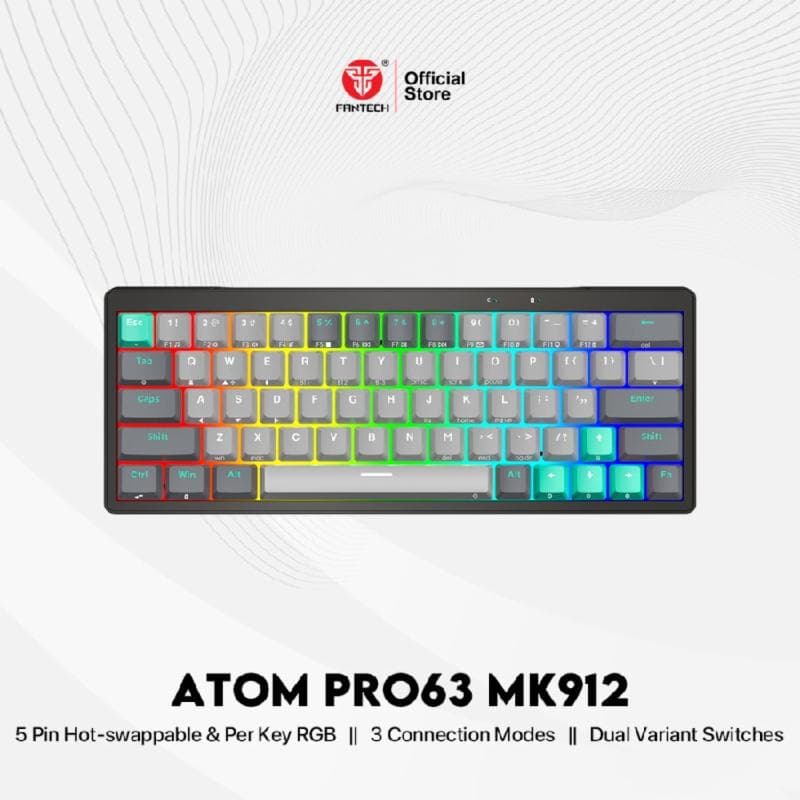 FANTECH ATOM PRO63 MK912 MERCURY BLACK (RED SWITCH) GAMING KEYBOARD WIRELESS