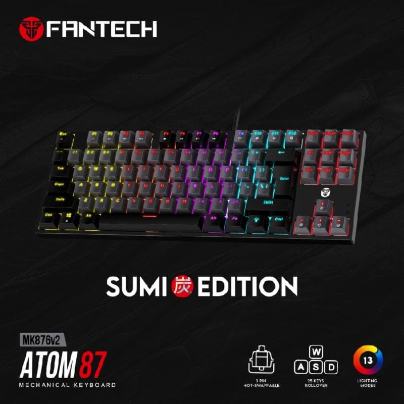 FANTECH ATOM87 MK876V2 SUMI EDITION (GREY) RED SWITCH RGB Gaming Mechanical Keyboard