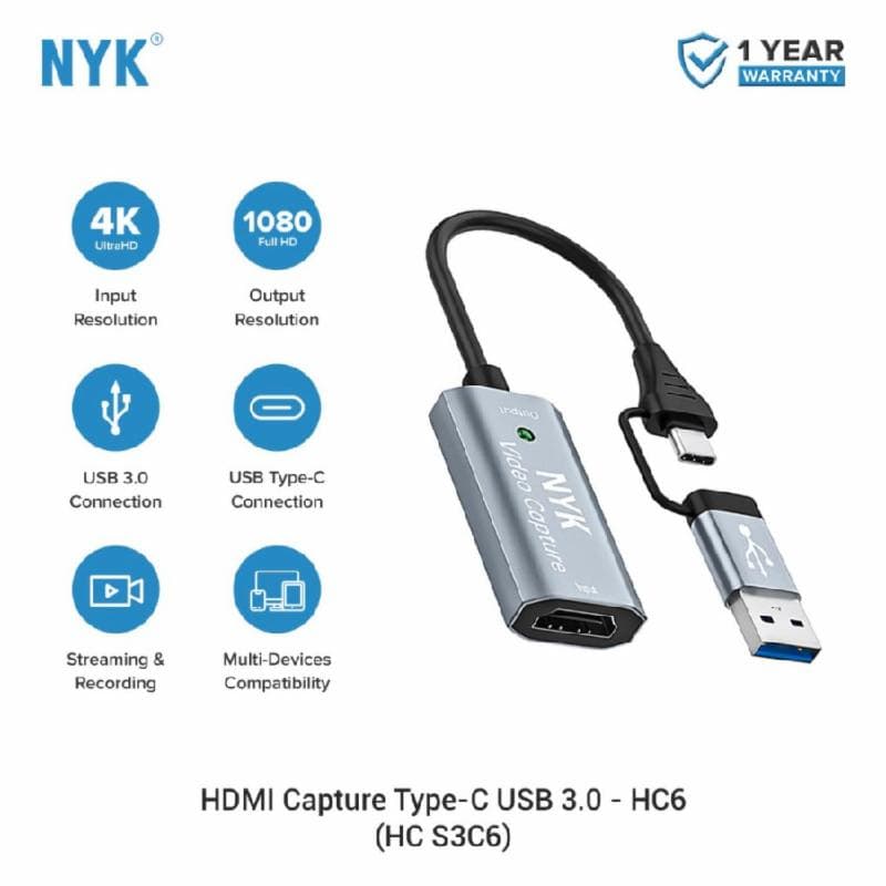 NYK HC6 HDMI Video Capture 2 in 1 Type C USB 3.0