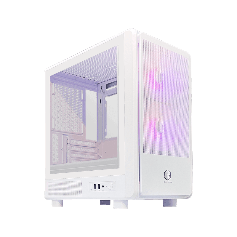 CUBE GAMING EPIOM MESH WHITE - mATX Gaming Case - All White Inside - Left Side Tempered Glass - Front Mesh Panel - Dust Filter - FREE 2PCS 12CM ARGB FAN
