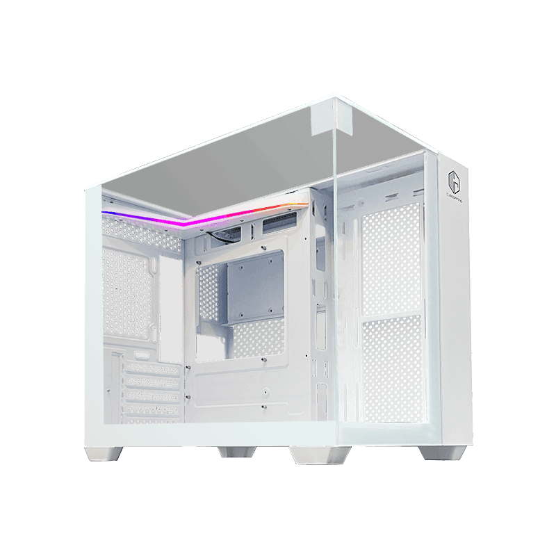CUBE GAMING LICKA WHITE - mATX Gaming Case - All White Inside - Front-Left & Top Tempered Glass with L-Shape ARGB Strip - Aesthetic Mini Dual Chamber Design - Airflow Potential - Dust Filter