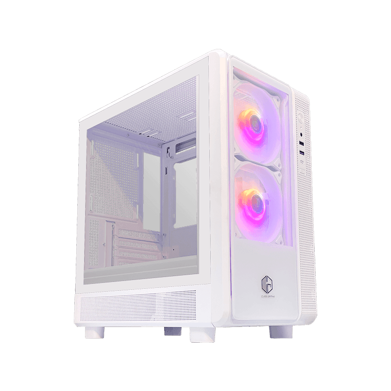 CUBE GAMING RETRO GLASS WHITE - mATX Gaming Case - All White Inside - Left & Front Side Tempered Glass - Dust Filter - FREE 2PCS 12CM ARGB FAN