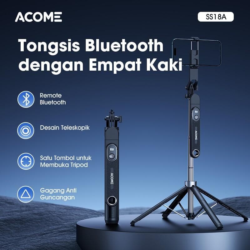 ACOME SS18A Black Tongsis Tripod Bluetooth Remote Control