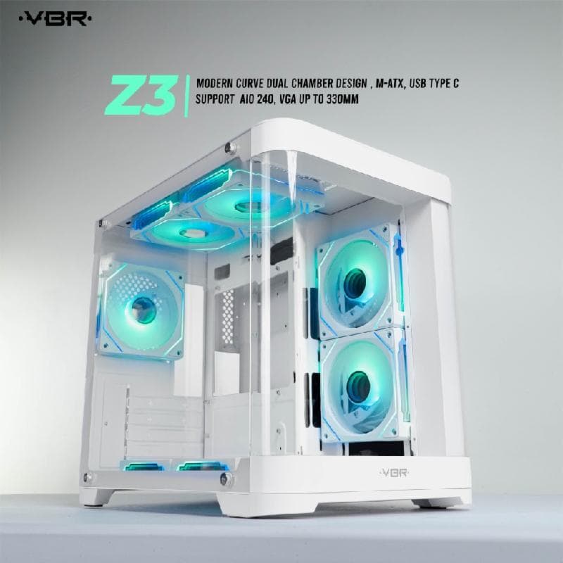 VBR Z-3 (WHITE) Modern Curve Dual Chamber M-ATX USB Type C Support  AIO 240, VGA up to 330mm