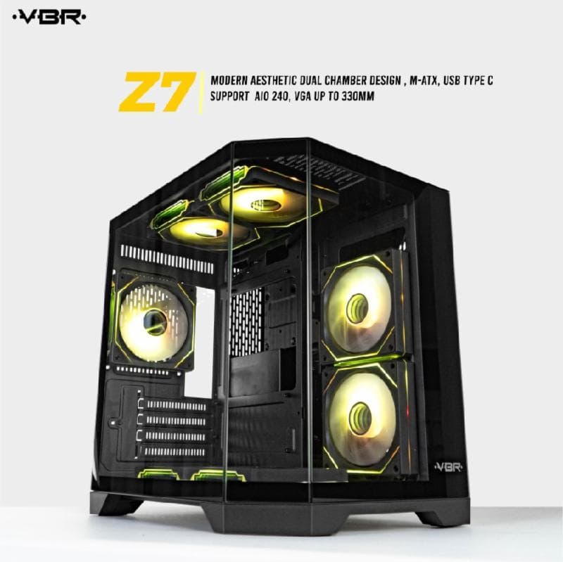 VBR Z-7 (BLACK) Modern Aesthetic Dual Chamber M-ATX USB Type C Support  AIO 240 VGA up to 330mm