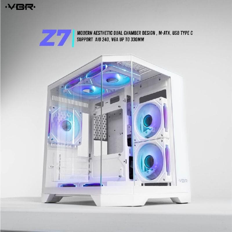VBR Z-7 (WHITE) Modern Aesthetic Dual Chamber M-ATX USB Type C Support  AIO 240 VGA up to 330mm