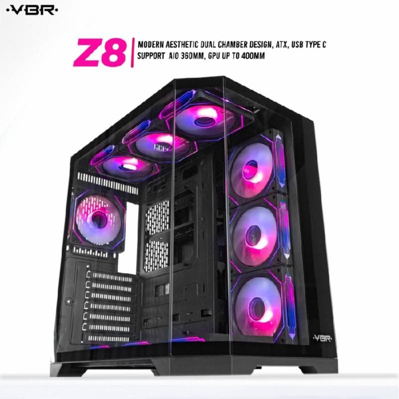 VBR Z-8 (BLACK) Modern Aesthetic Dual Chamber ATX USB Type C Support  AIO 360 VGA up to 400mm