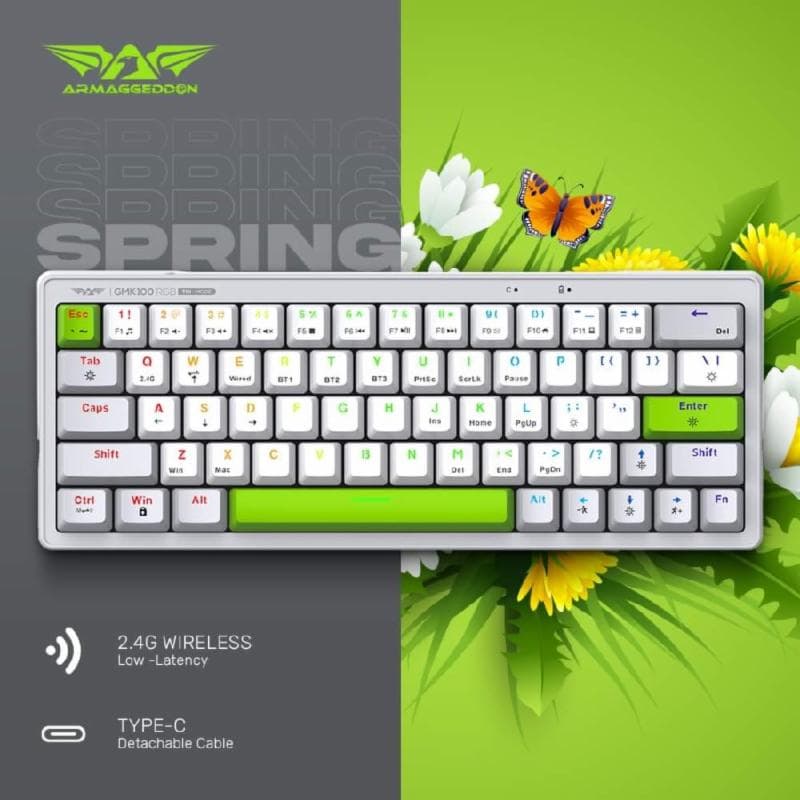Armaggeddon GMK-100 (SPRING) Mechanical Keyboard Triple Mode Bluetooth RGB 63 Keys Hot Swap Rechargeable