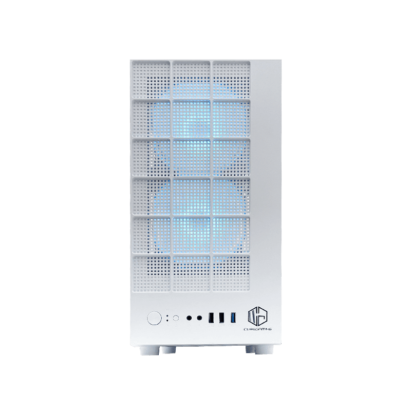 CUBE GAMING SHACK (WHITE) - mATX Gaming Case - All White Inside - Front Unique Design with Mesh & Left Side Tempered Glass-FREE 2 PCS 12CM ARGB FAN