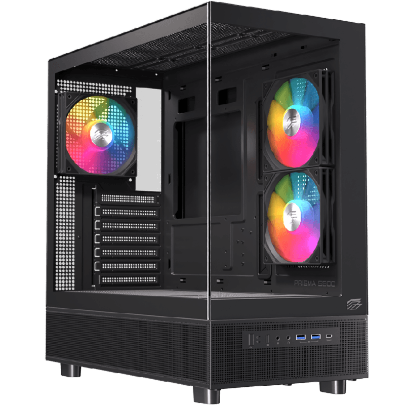 EINAREX PRISMA S500 (BLACK) ATX Gaming Case Type-C Free Fan 2x 12cm Reverse + 1x12cm ARGB