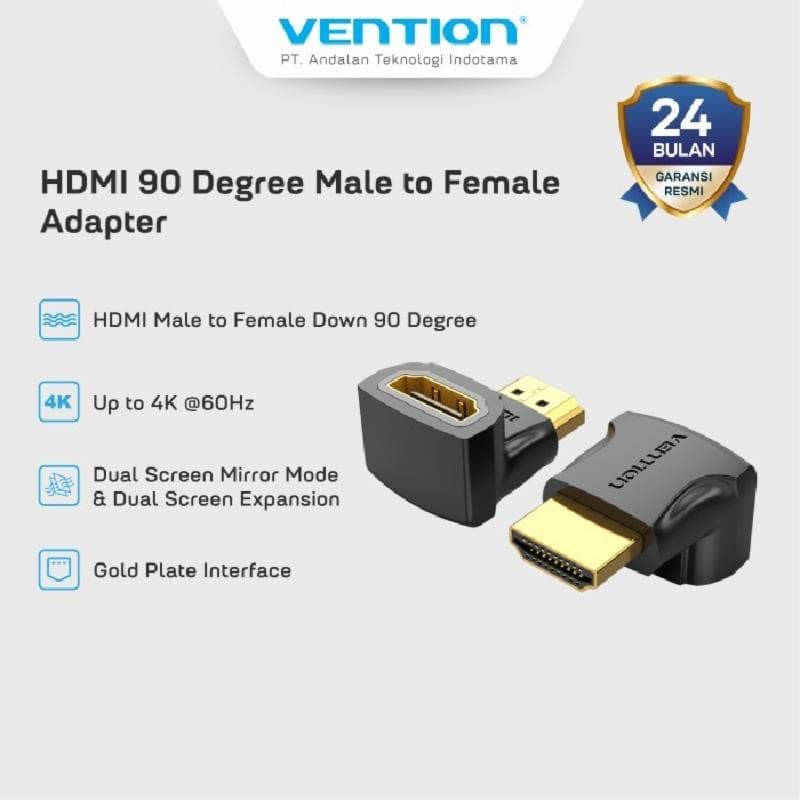 VENTION AIOB0 CONVERTER HDMI 90 Degree Male to Female Adapter Black
