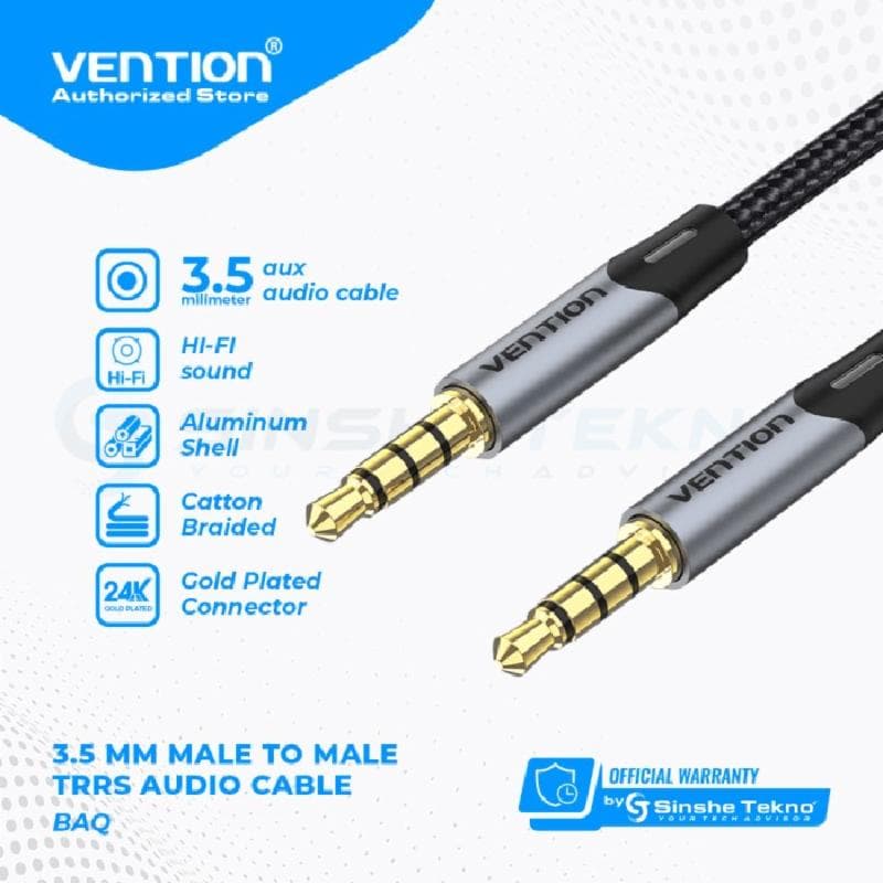 VENTION BAQHG 1.5M KABEL AUDIO TRRS 3.5MM Male to Male Aux Cable Gray