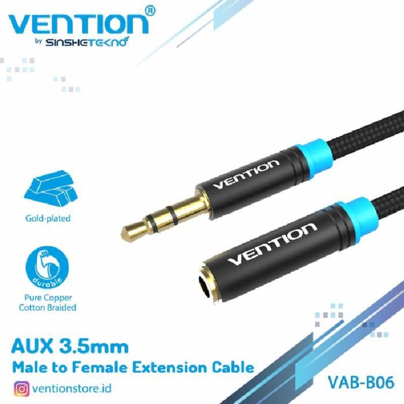 VENTION VAB-B06-B200-M 2M KABEL AUDIO EXTENSION Cotton Braided 3.5mm Black Metal Type