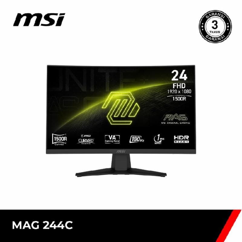 MSI MAG 244C 24" VA CURVED 1500R Full HD 180Hz 1ms Gaming Monitor HDR READY