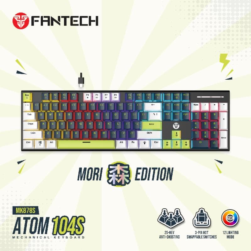 FANTECH ATOM 104S MK878S (BLUE WHITE) RED SWITCH GAMING MECHANICAL KEYBOARD