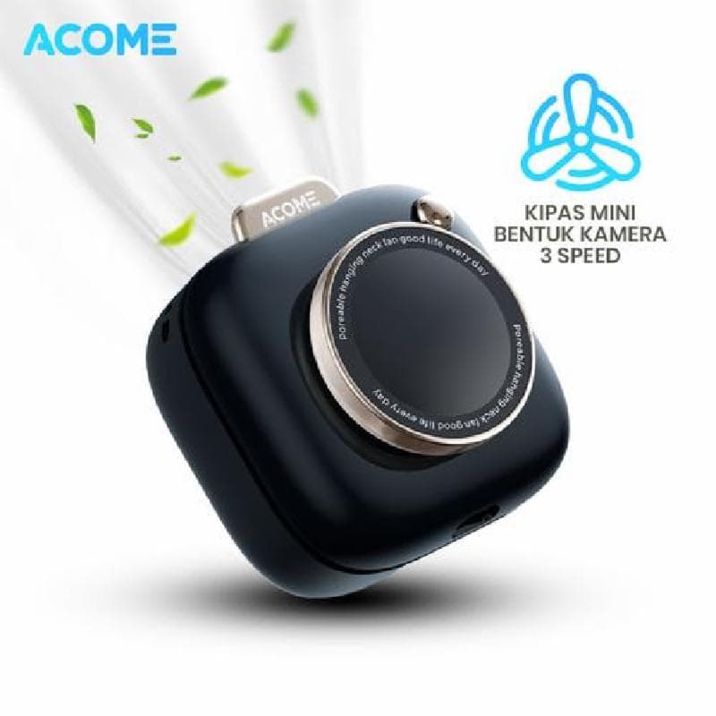 ACOME AF002 (Dark Blue) Mini Fan Kipas Angin Desain Kamera Kipas Mode Senyap Kipas Meja Kipas Jepit Portable Fashionable