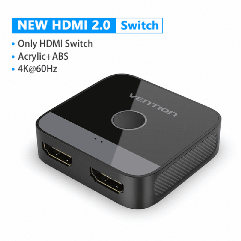 VENTION AKOB0 HDMI Switch 2-Port HDMI Bi-Direction 4K Switcher Black ABS Type