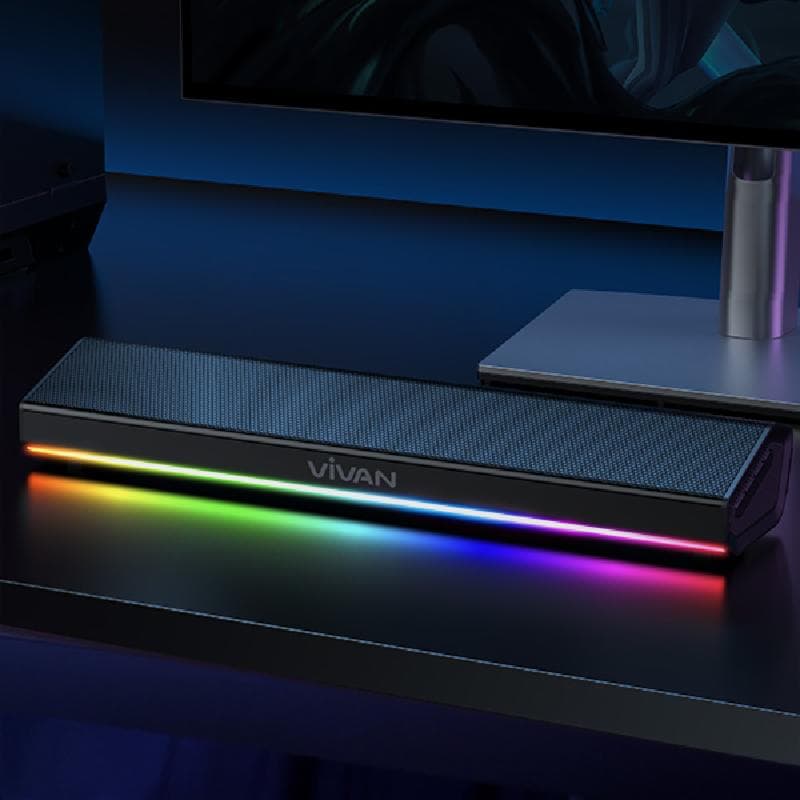 VIVAN S2 Black Speaker Bluetooth 5.4 Home Theater TV Soundbar RGB TWS 10W