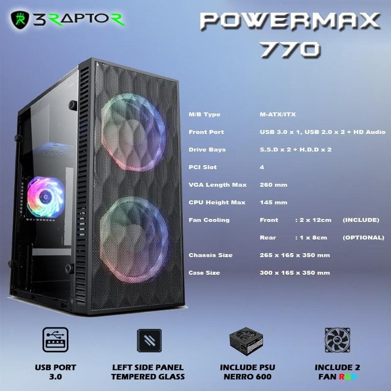 RAPTOR POWERMAX CPM 770 (BLACK) + PSU FREE 2 FAN