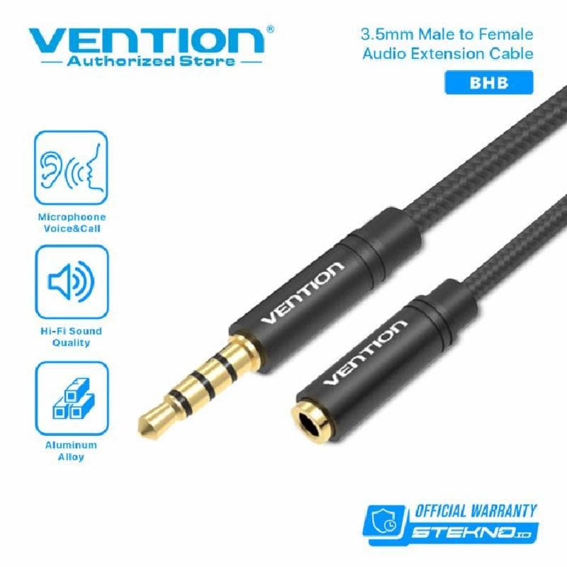 VENTION BHBBD 0.5M KABEL AUDIO EXTENSION Cotton Braided TRRS 3.5Male-3.5 Female Audio Black Metal Type