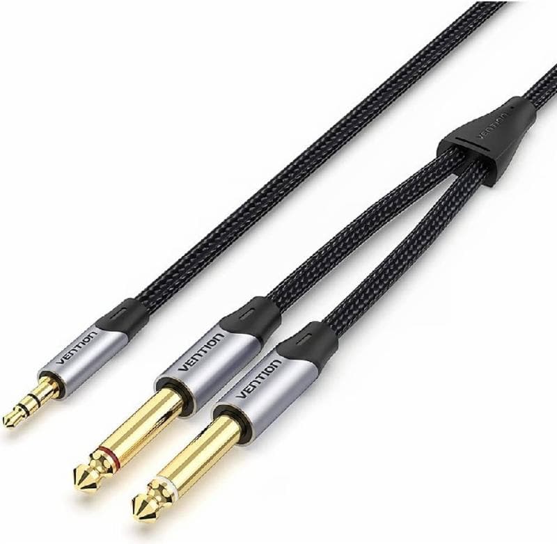 VENTION BARHD 0.5M Cotton Braided 3.5mm TRS Male to Dual 6.35mm Male Audio Cable Gray Aluminum Alloy Type