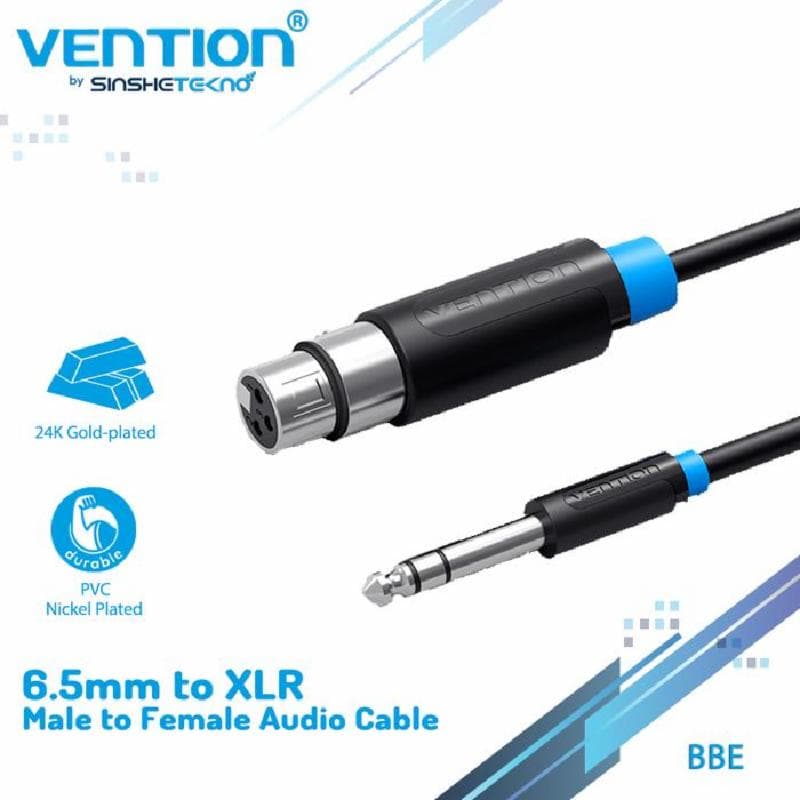 VENTION BBEBL 6.35mm TRS Male to XLR Female Audio Cable 10M Black