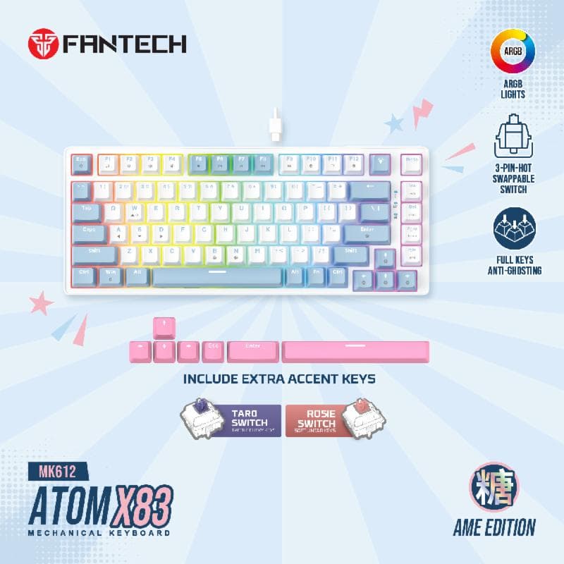 FANTECH ATOM X83 MK612 (WHITE BLUE) ROSIE SWITCH MECHANICAL KEYBOARD