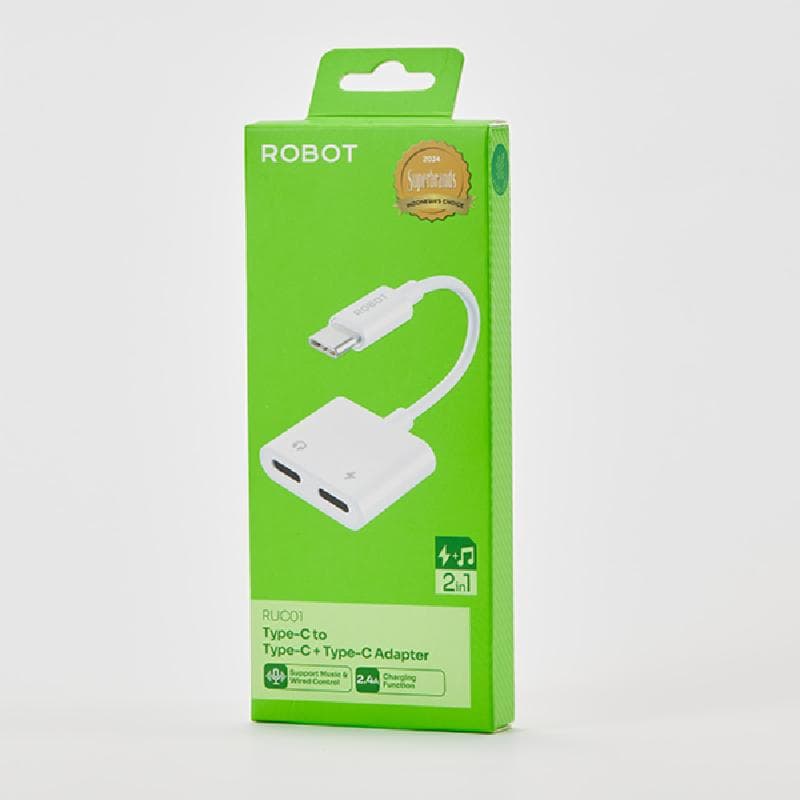 ROBOT RUC01 Converter Audio Dual Port Type-C to Type-C Adapter 2.4A
