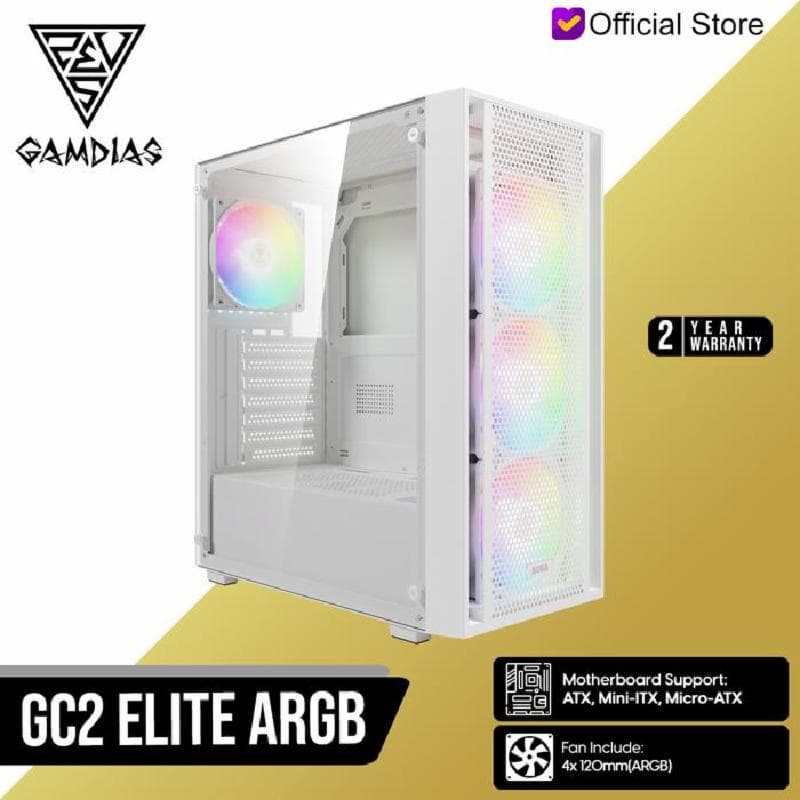 GAMDIAS AURA GC2 ELITE ARGB (WHITE) PERFORATED ARGB Mid Tower ATX PC Case 4 Built-in 120mm ARGB PWM Fans
