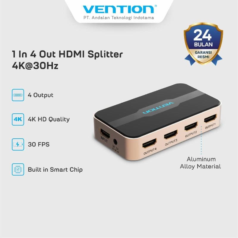 VENTION ACCG0-EU HDMI Splitter 1In 4Out 4K@30Hz Gold Aluminum Alloy Type EU Standard