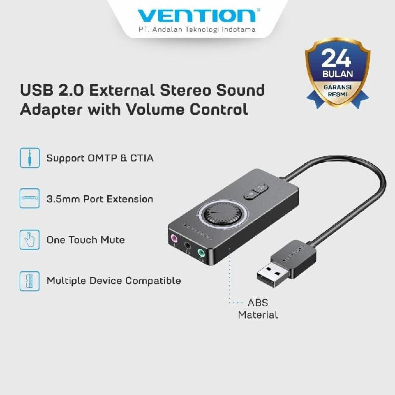 VENTION CDRBB USB 2.0 External Stereo Sound Adapter with Volume Control 0.15M Black ABS Type
