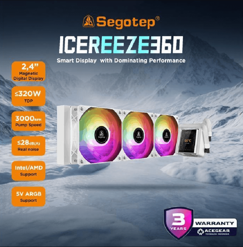 SEGOTEP ICEREEZE 360 ARGB White (Intel/AMD 360mm 2.4 Custom Display ARGB AIO Cooler)
