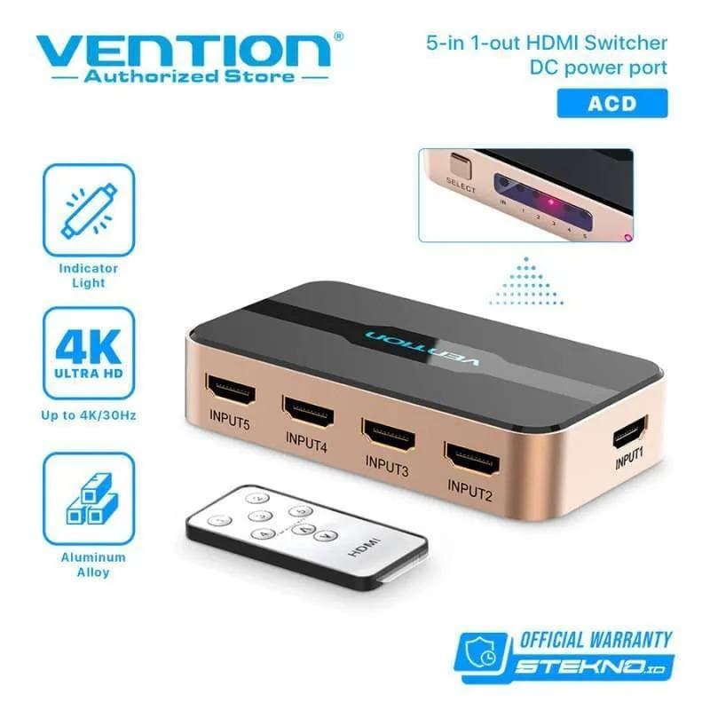 VENTION ACDG0 5 In 1 Out HDMI Switcher Black