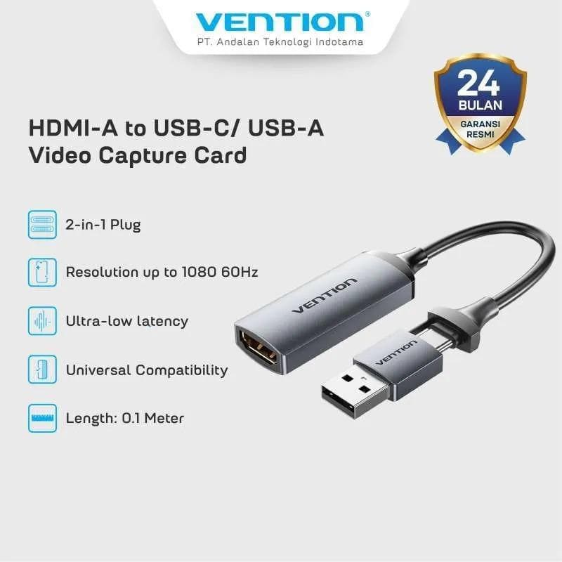 VENTION ACWHA HDMI-A to USB-C/USB-A Video Capture Card 0.1M Gray