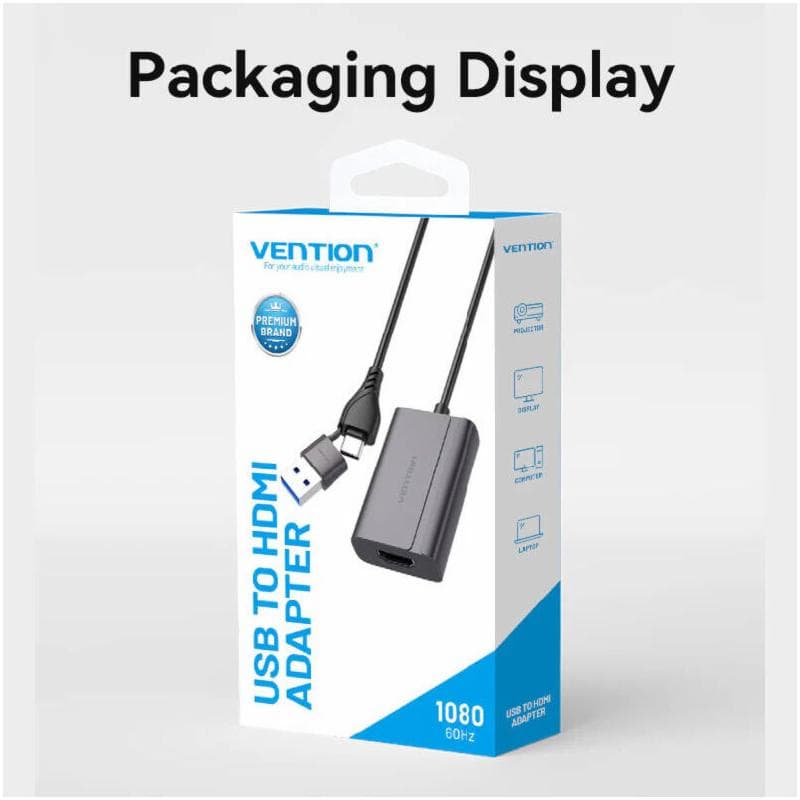 VENTION ACYHB USB-C + USB-A to HDMI Adapter 0.15M Gray Aluminium Alloy Type