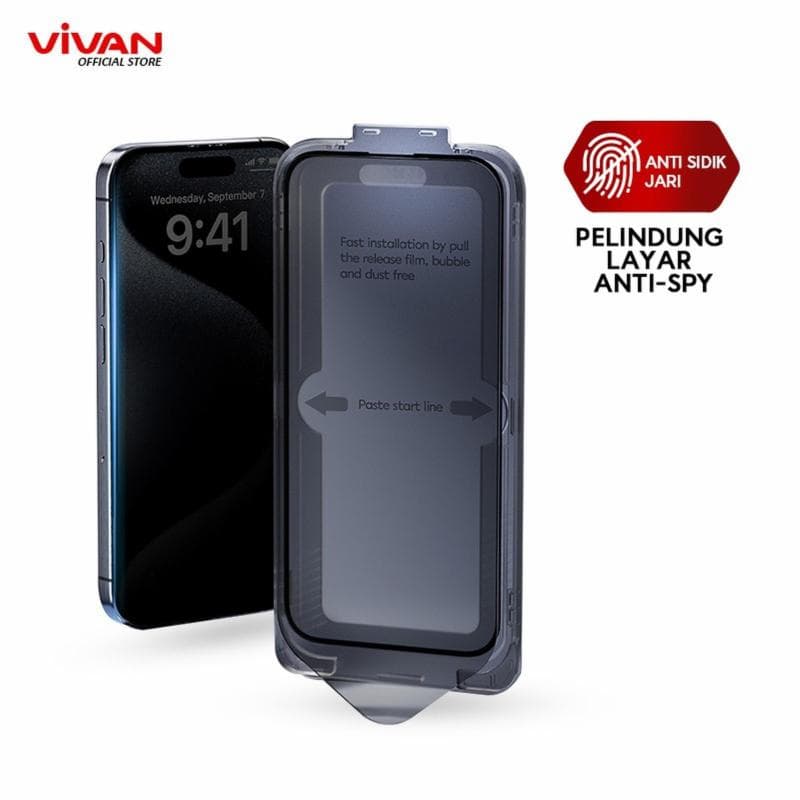VIVAN VGL04T Easy Fit HD Privacy Tempered Glass 9H For iPhone 15 Pro max