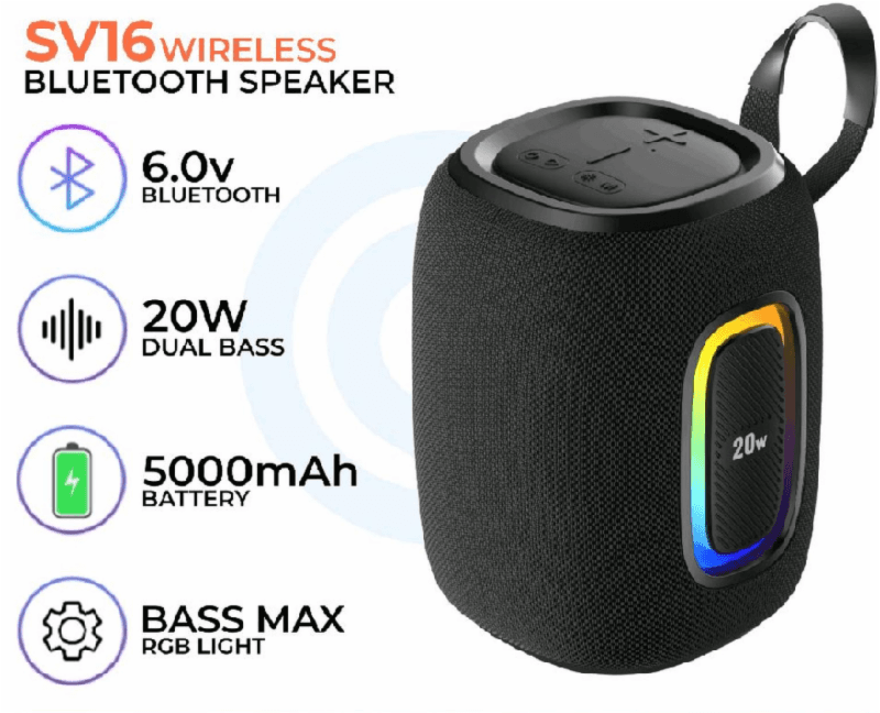 OLIKE SV16 Black Speaker Bluetooth Bass 20W | Subwoofer Dual Bass | LED Light | Support TWS