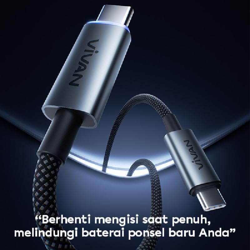 VIVAN VZCC100 GREY AUTO POWER OFF AT FULL CHARGE CABLE TYPE C TO TYPE C 65W