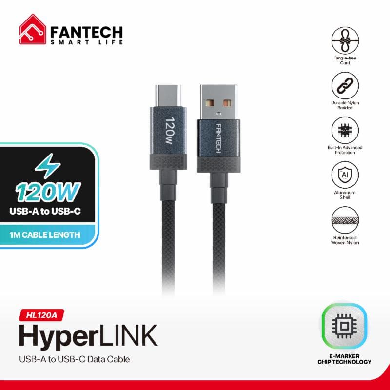 FANTECH HYPERLINK HL120A USB A TO C CABLE BLACK