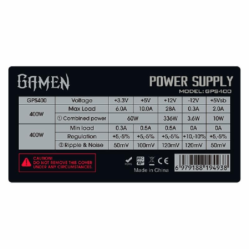 GAMEN GPS400 400W Efficiency Up To 85% POWER SUPPLY