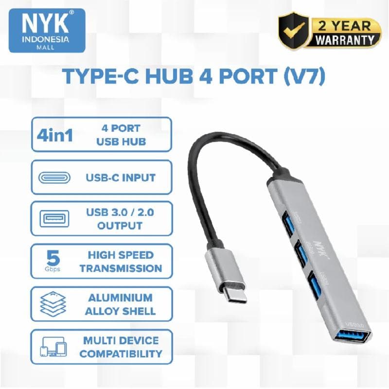 NYK V7 USB HUB TYPE-C 4 port USB 3.0 5Gbps