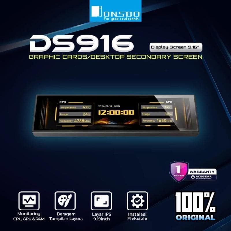 JONSBO DS916 Display Screen Black (9.16 Inch IPS Multifunction Screen)