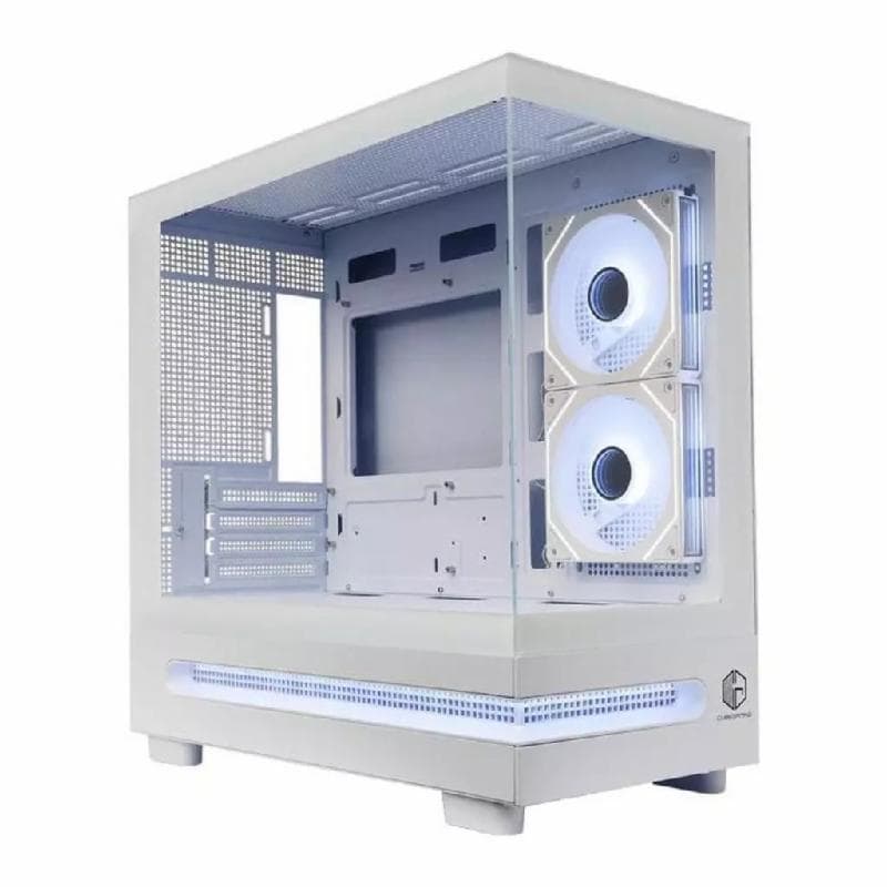 CUBE GAMING PROVICT (WHITE) mATX Gaming Case - Panoramic View - Front & Left Side Tempered Glass FREE 2PCS 12CM ARGB FAN