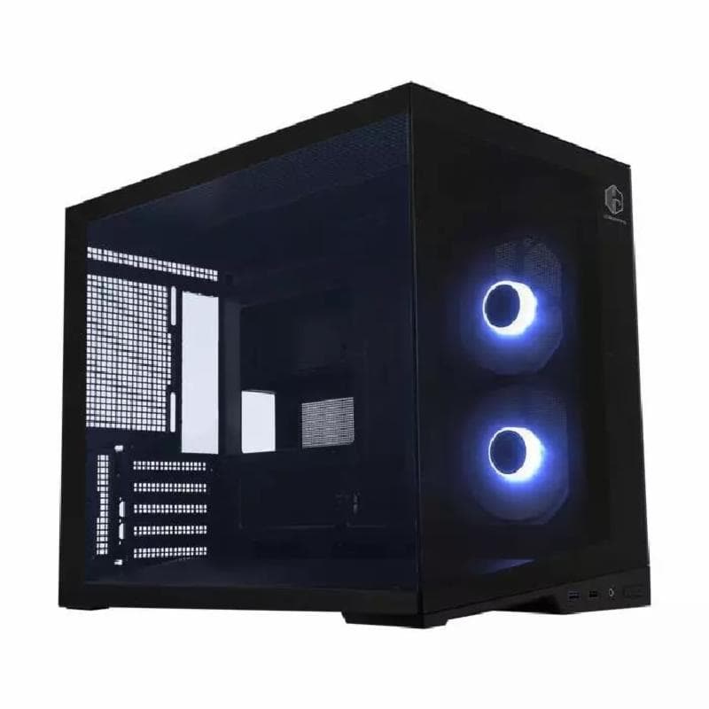 CUBE GAMING NOCULUS BLACK - mATX Gaming Case - Panoramic View - Front & Left Side Tempered Glass - Aesthetic Mini Dual Chamber Design - Airflow Potential - Dust Filter - FREE 2Pcs 120mm Reverse ARGB Fan