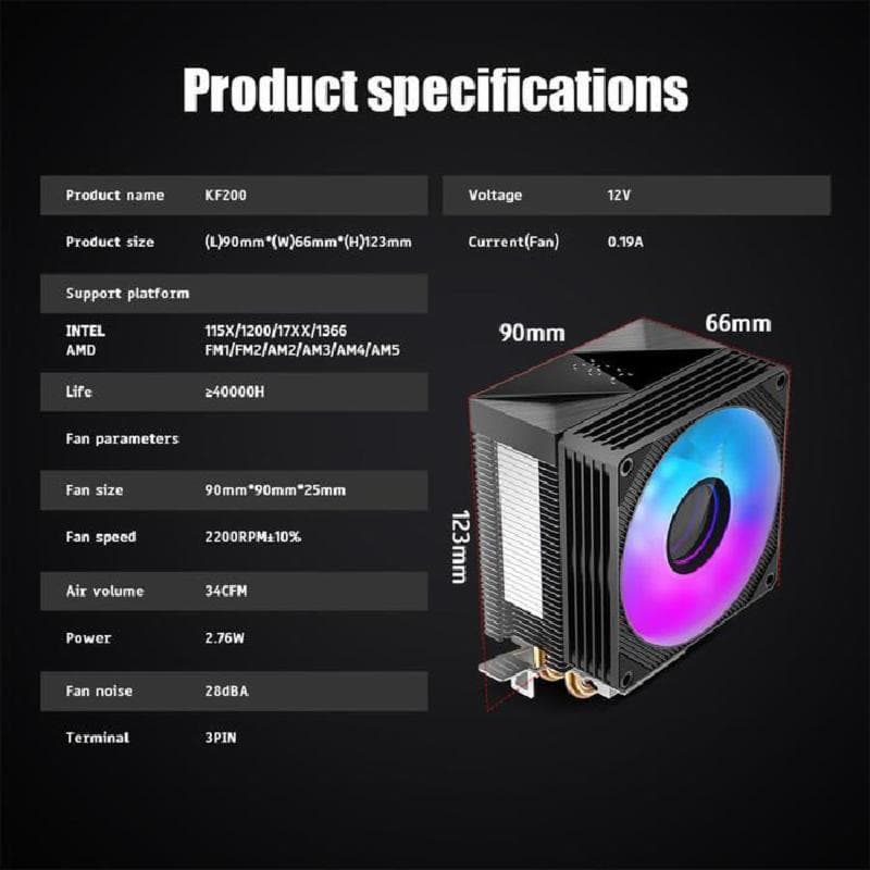 JUNGLE LEOPARD KF200-DGT DIGITAL AUTO RGB RAINBOW BLACK CPU Cooler (Intel/AMD) 5
